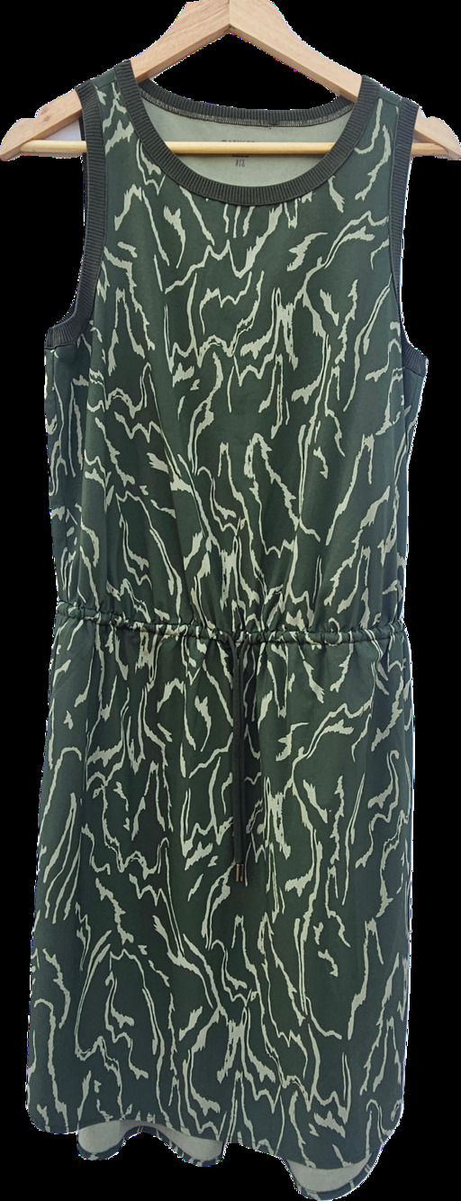 Athleta Rincon Printed Dress Womens S Olive Green Wave Drawstring